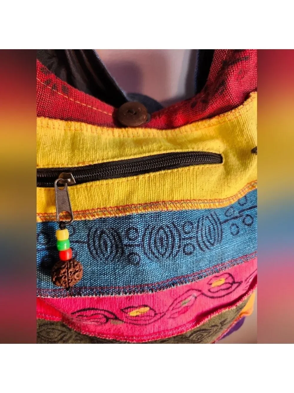Rising International Colorful Boho Slouch Handpainted Patchwork Crossbody Bag